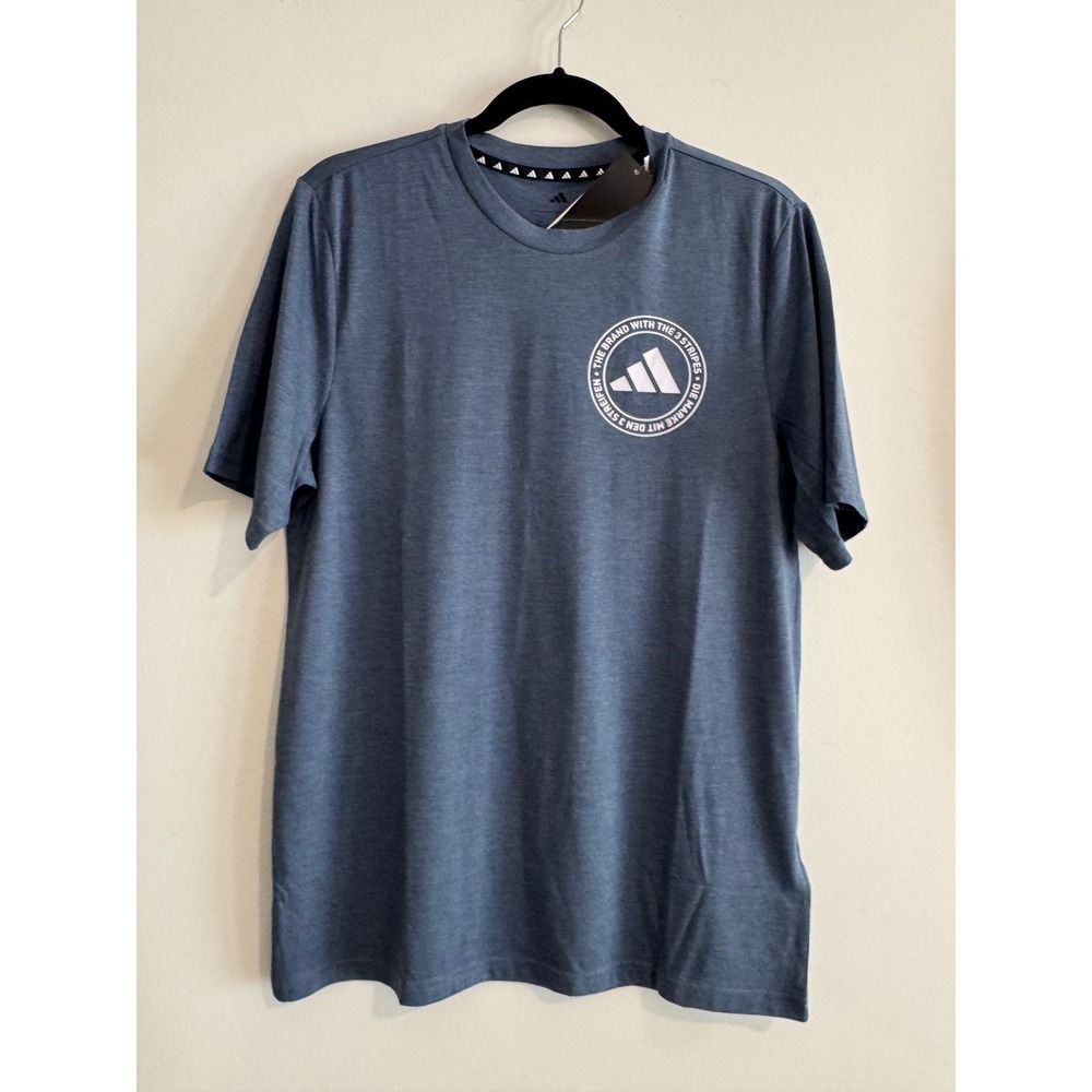 Adidas Graphic Logo T-Shirt Mens Small Blue Heathered Short Sleeve Gym Training